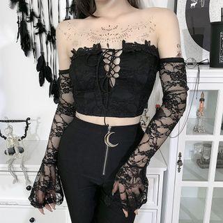 Set: Lace-up Tube Top + Lace Arm Sleeves