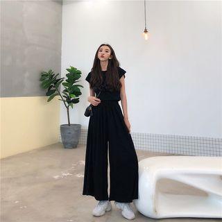 Set: Short-sleeve Crop T-shirt + Wide-leg Pants