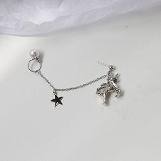 Faux Pearl Alloy Unicorn Chain Earring