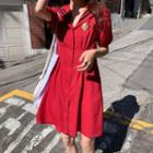 Sailor Collar Short-sleeve A-line Dress / Brooch