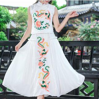 Set: Embroidered Tank Top + Embroidered Midi Skirt