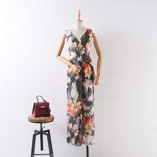 Floral Sleeveless V-neck Jumpsuit