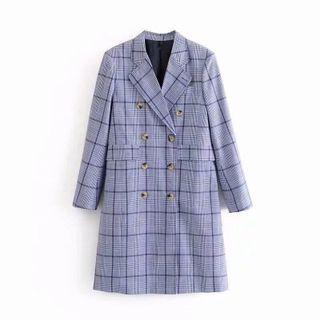 Notch Lapel Double-breasted Plaid Midi Coat