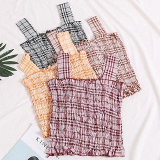 Ruffled-trim Plaid Cropped Camisole Top