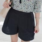 Band-waist Colored Linen Blend Shorts