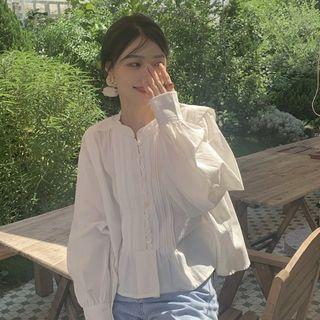 Button-up Pintuck Blouse White - One Size