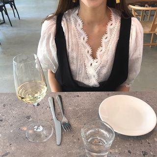 Wrapped V-neck Lace Blouse White - One Size