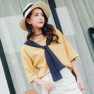 Embroidered-shawl + Short-sleeved T-shirt