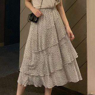 Patterned A-line Midi Tiered Skirt