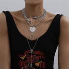 Alloy Heart Pendant Layered Choker Necklace 0439 - Silver - One Size