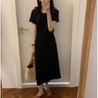Short-sleeve Cutout Midi Dress Black - One Size