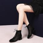 Mesh Paneled Lace-up Low Heel Short Boots