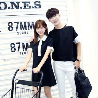 Couple Matching Color Panel Short Sleeve T-shirt / Polo Shirtdress