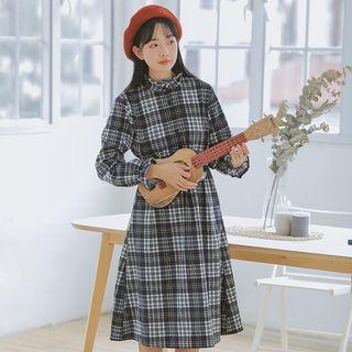 Lantern-sleeve Plaid A-line Dress