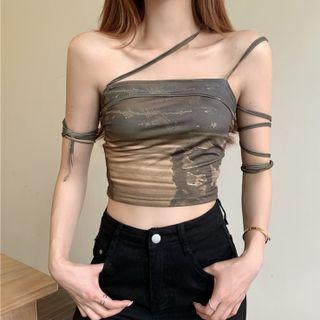 Tie Dye Strappy Camisole Top Gray - One Size