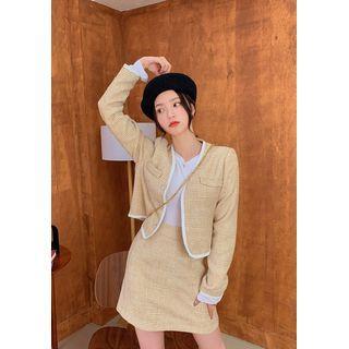 Button-up Jacket & A-line Miniskirt Tweed Set