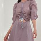 Puff-sleeve Drawstring Cutout A-line Dress