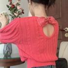Short-sleeve Bow Accent Open-back Knit Top