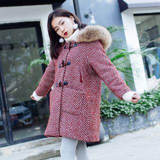 Hooded Toggle Patterned Coat