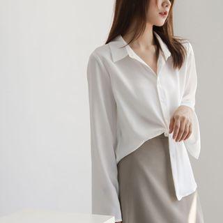 Bell-sleeve Plain Chiffon Shirt