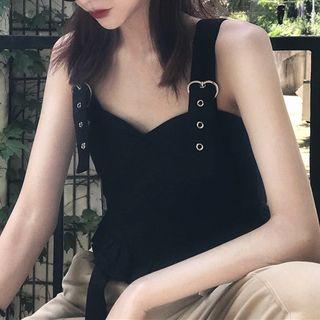 Adjustable-strap Frill Hem Crop Top