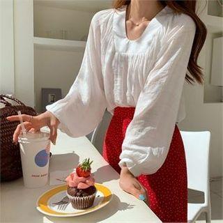 Balloon-sleeve Shirred Blouse Ivory - One Size