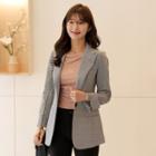 Peaked-lapel Single-button Checked Blazer