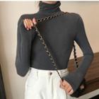 Plain Turtle Neck Stretchy Long-sleeve T-shirt