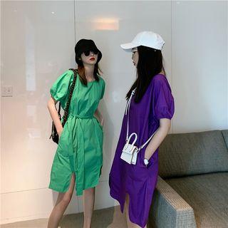 Short-sleeve Tie Waist Shift Dress