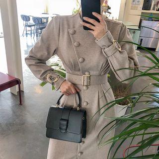 Diagonal-button Belted Coatdress