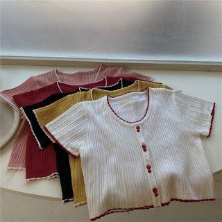 Short-sleeve Ribbed Copped Knit Top