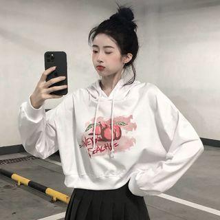 Long-sleeve Peach Print Cropped Hoodie