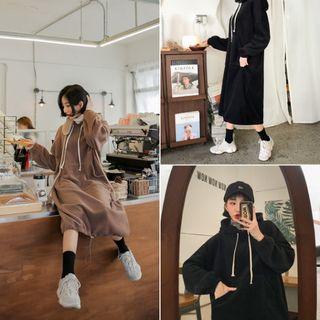 Drawstring-hem Fleece Midi Hoodie Dress