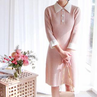 Half-placket Pattern Knit Dress