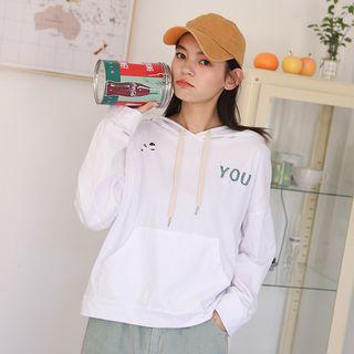 Lettering Applique Hoodie White - One Size