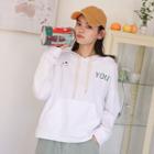 Lettering Applique Hoodie White - One Size