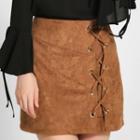 Lace-up Faux Suede A-line Skirt
