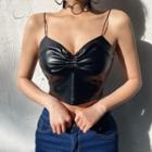 Faux Leather Cropped Camisole Top