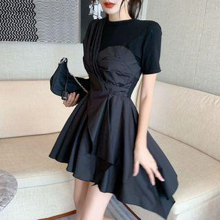 Asymmetric Mock Two-piece Mini Dress