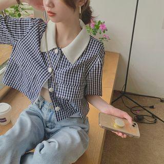 Short-sleeve Check Shirt As Figure - One Size