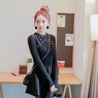 Long-sleeve Beaded Knit Dress