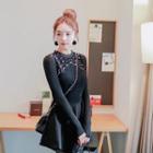 Long-sleeve Beaded Knit Dress