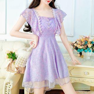 Ruffle-sleeve A-line Lace Dress