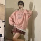 Lettering Sweatshirt / Plaid Mini Pleated Skirt