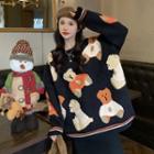 Bear Color Panel Knit Sweater Black - One Size