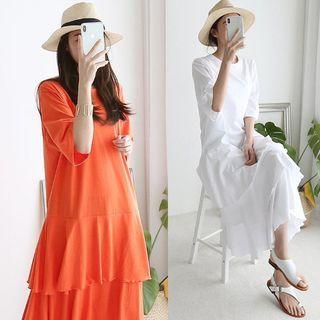 Round-neck Tiered-hem T-shirt Dress