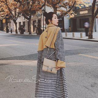 Plaid Panel Color Block Single-breasted Wool Coat