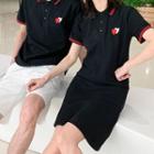 Couple Matching Short-sleeve Heart Print Collared T-shirt / T-shirt Dress / Shorts