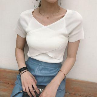 Sort-sleeve Wrap Knit Top