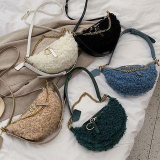 Faux Shearling Chain Strap Crossbody Bag